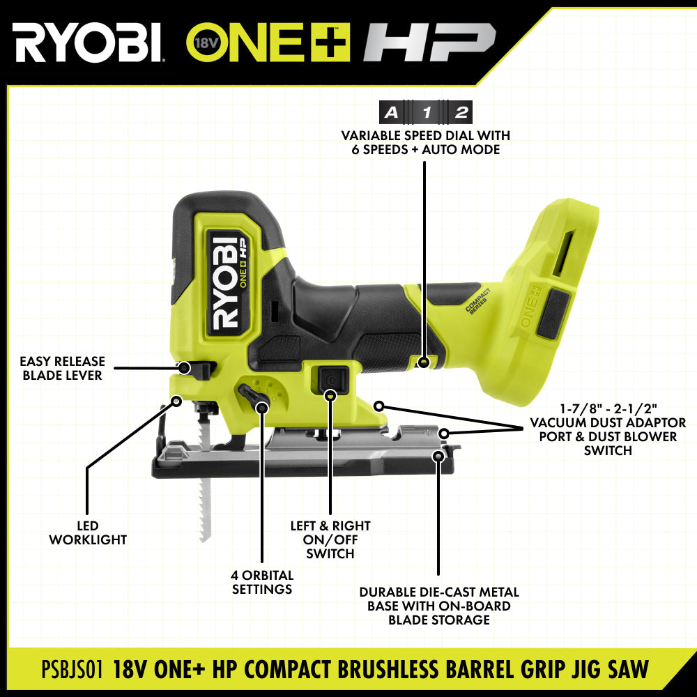 18V ONE+ HP COMPACT BRUSHLESS BARREL GRIP JIG SAW Image 2