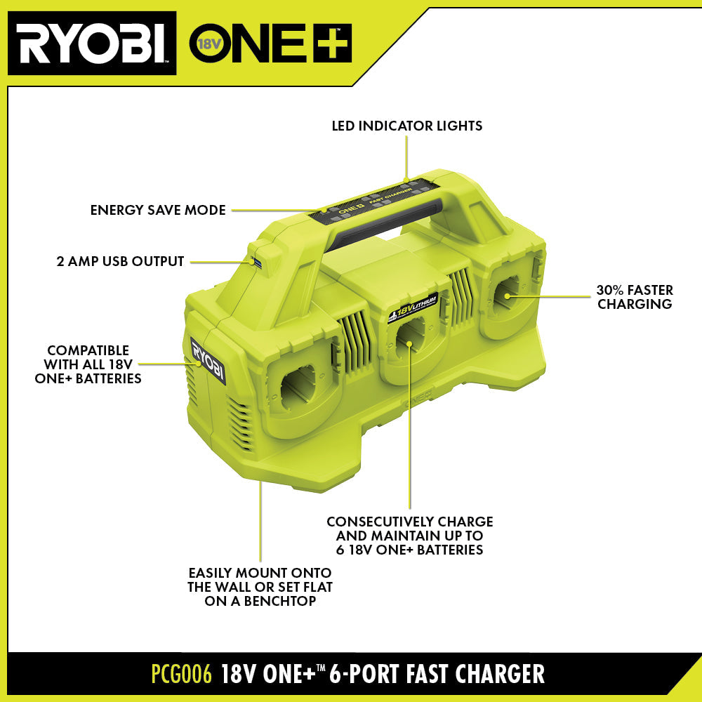18V ONE+ 6-PORT FAST CHARGER Image 2