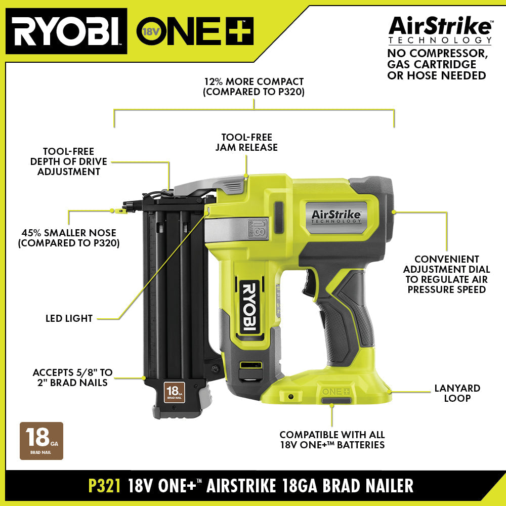18V ONE+ AIRSTRIKE 18GA BRAD NAILER KIT Image 2