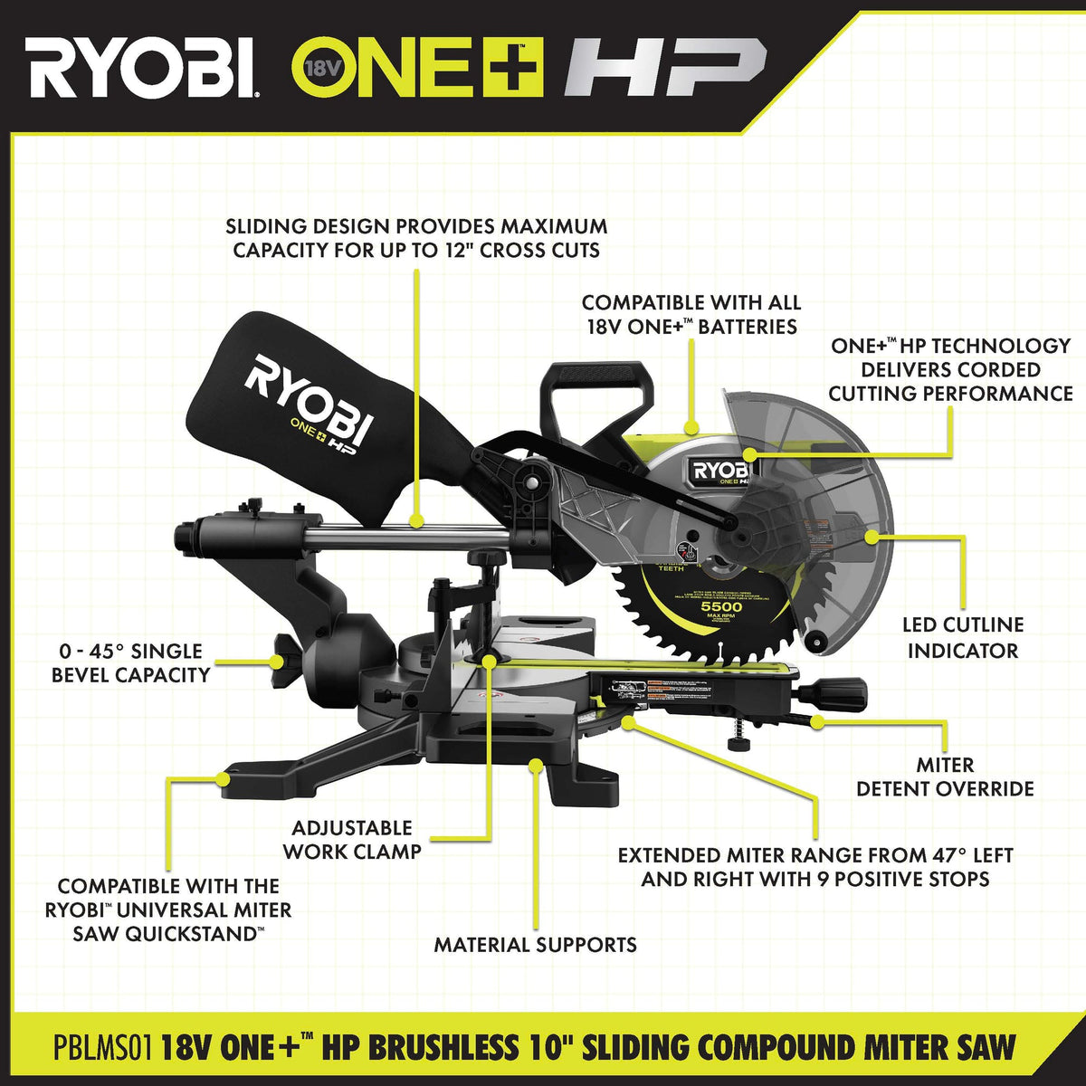 18V ONE+ HP BRUSHLESS 10" SLIDING COMPOUND MITER SAW Image 2