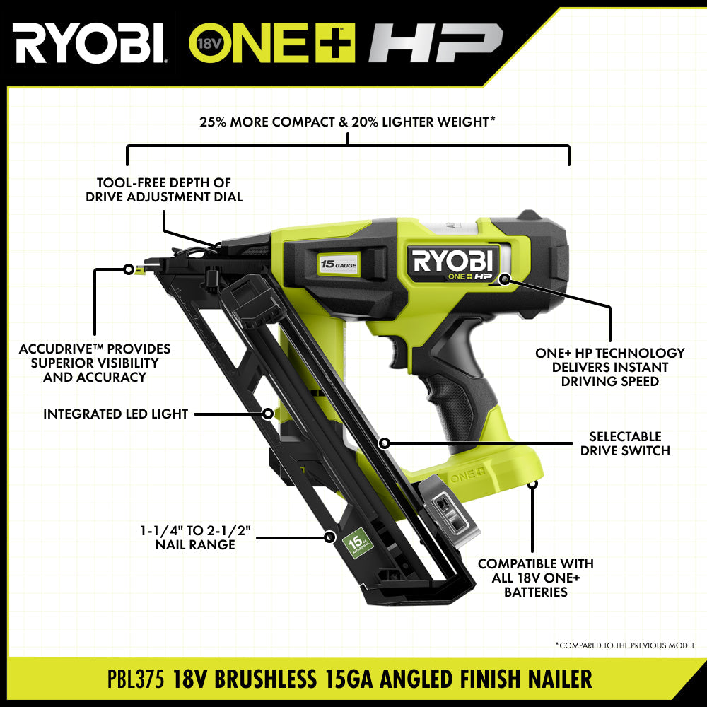 18V ONE+ HP BRUSHLESS 15GA ANGLED FINISH NAILER Image 2