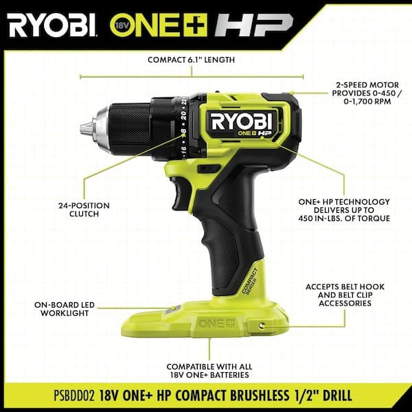 18V ONE+ HP Compact Brushless 1/2" Drill/Driver Kit