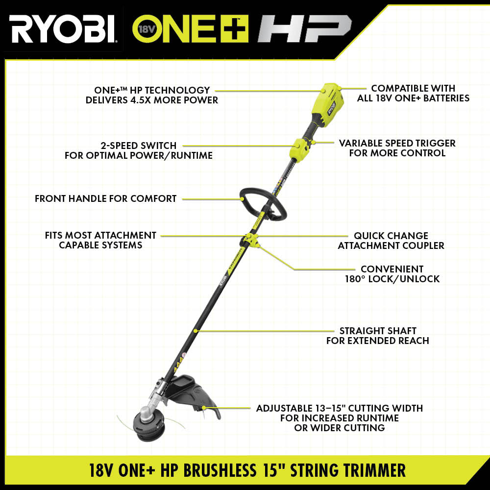 18V ONE+ HP Brushless 15" Attachment Capable String Trimmer Image 2