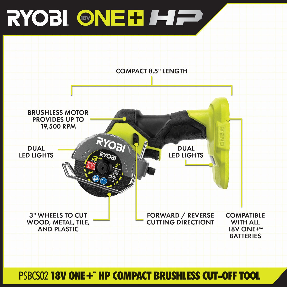 18V ONE+ HP Compact Brushless Cut-Off Tool - Tool Only Image 2